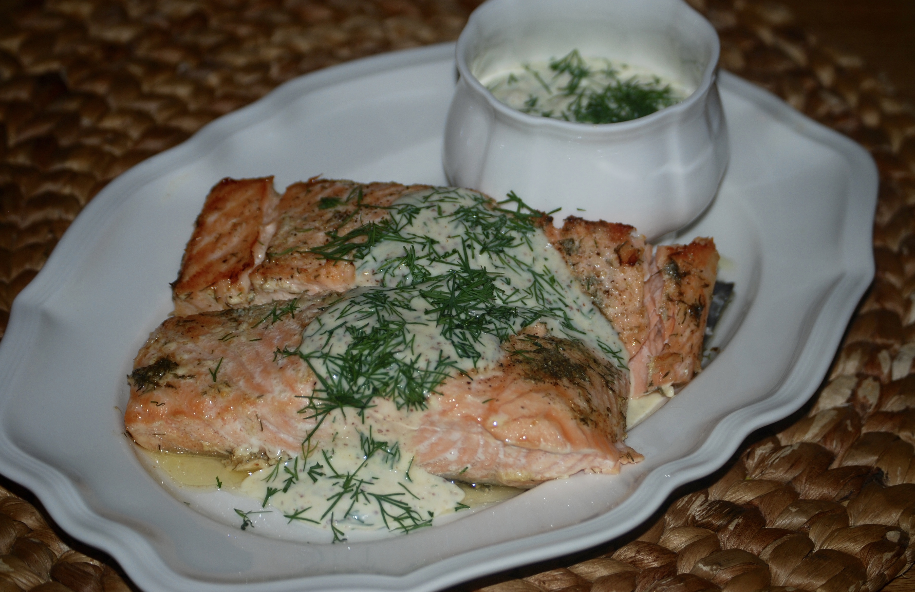 Salmon with Mustard and Dill Creme Fraiche – Cooking with Nigella