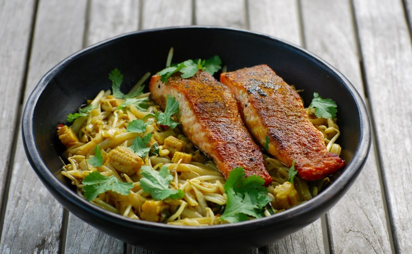 Seared Salmon with Singapore&nbsp;Noodles
